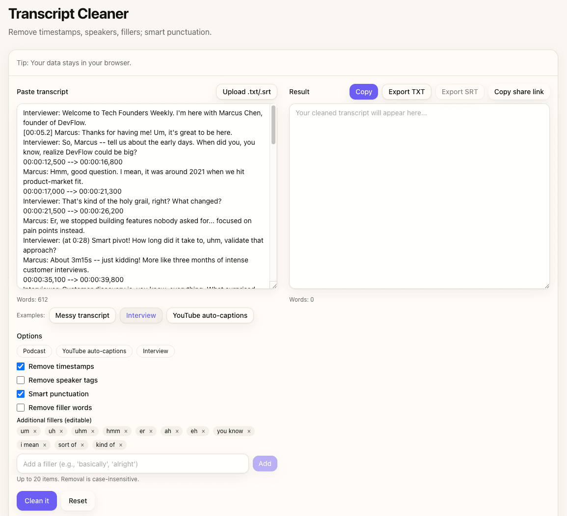 Upload interface showing format auto-detection
