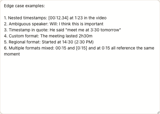 Examples of edge cases with annotations showing handling strategies