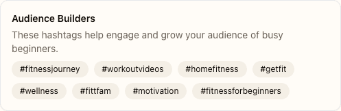 Audience Builders hashtag stack with mid-volume tags