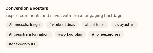Momentum Boosters hashtag stack with long-tail specific tags
