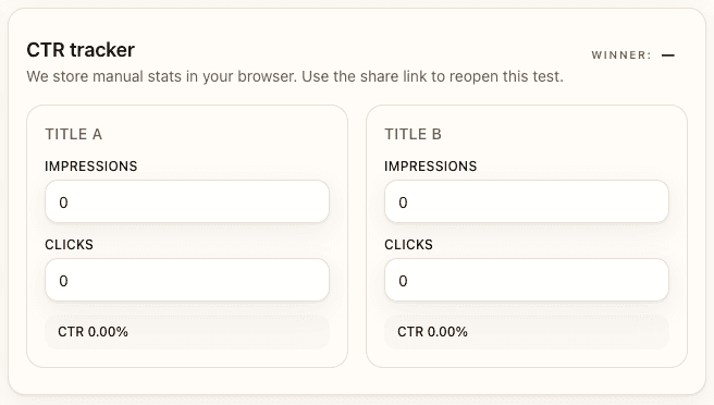 Screenshot of Title A/B Test tool with two title variants entered