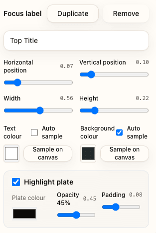 Highlight plate controls with plate color, opacity, padding, and auto-sample toggles