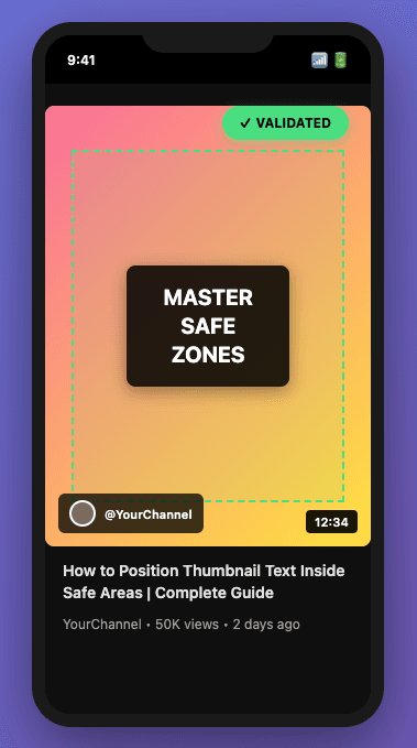 Mobile phone preview showing thumbnail with proper safe zone text placement