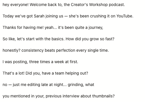 Clean transcript after removing timestamps and speakers