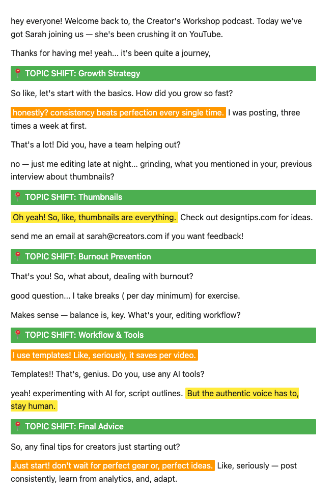 Transcript with quotable moments highlighted