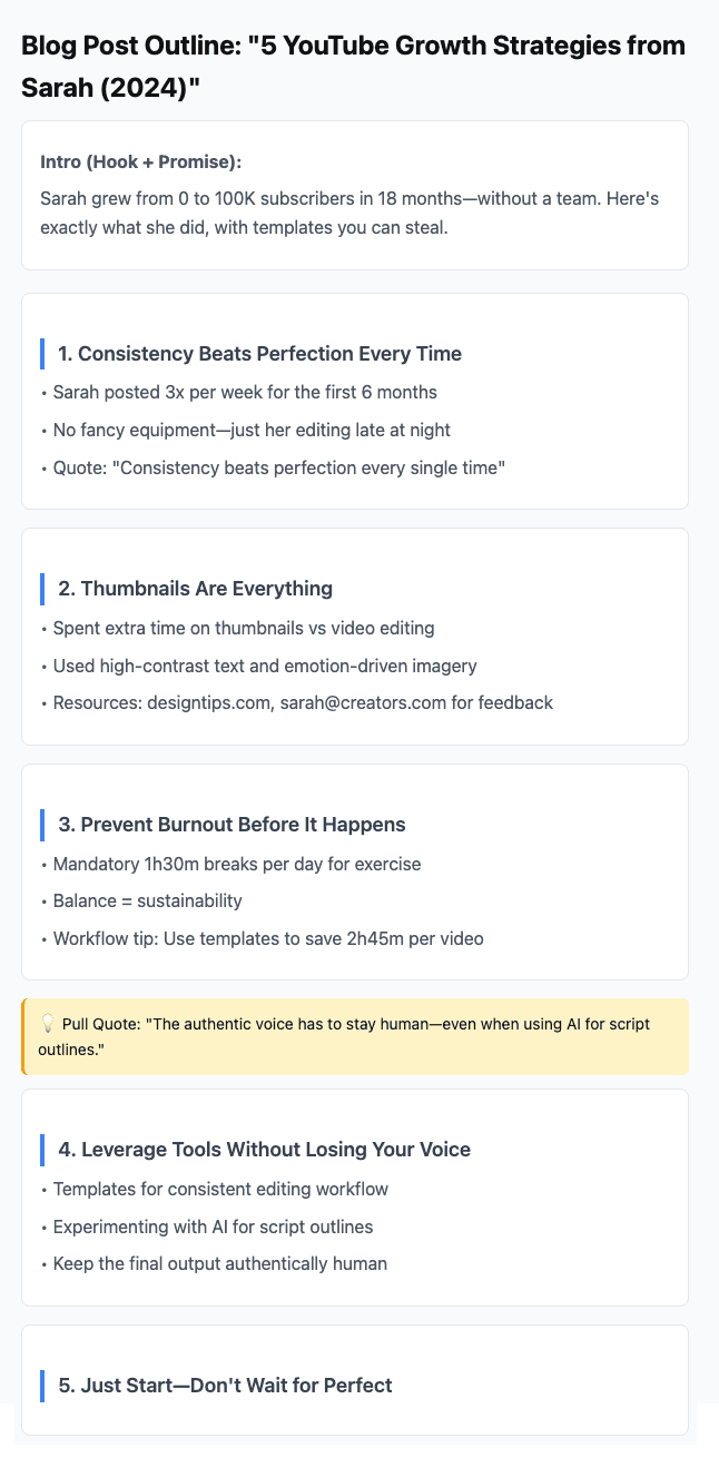 Blog post outline structure from cleaned transcript