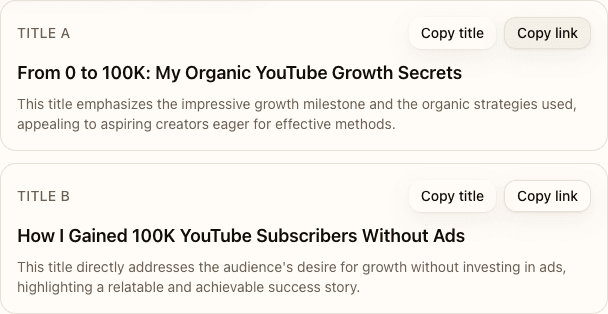 Tracking links panel showing copy buttons for Title A and Title B with UTM parameters