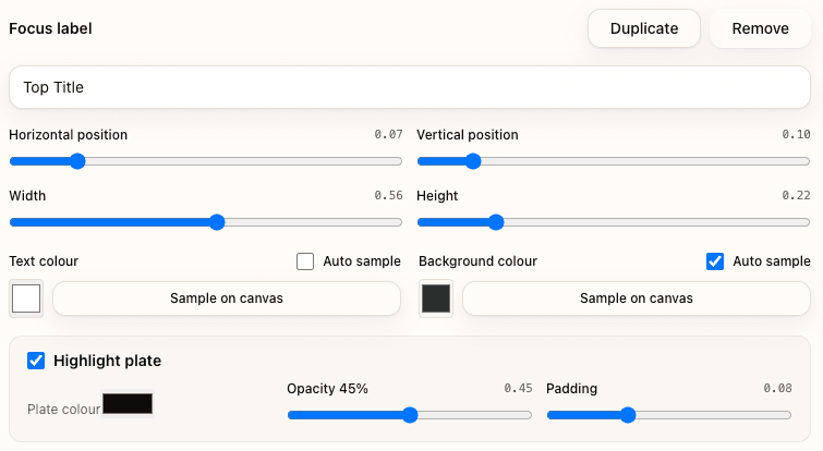 Highlight plate sliders with opacity and padding adjustments