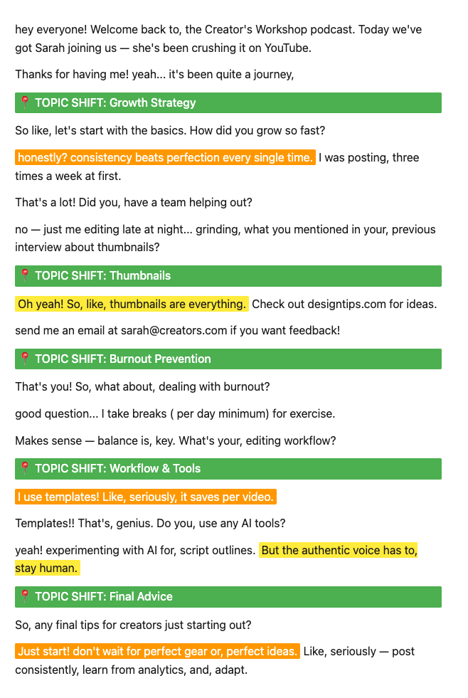 Transcript with quotable moments highlighted