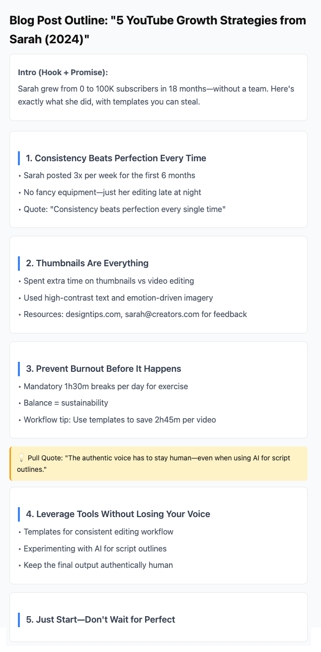 Blog post outline structure from cleaned transcript