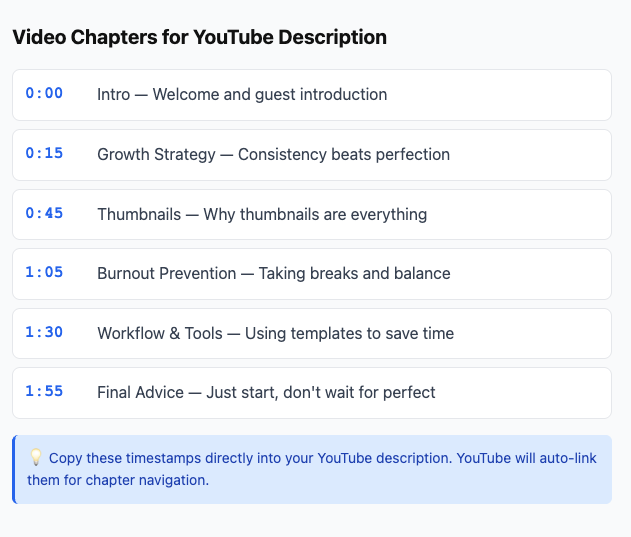 Video chapter timestamps and descriptions