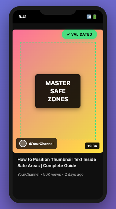 Mobile phone preview showing thumbnail with proper safe zone text placement